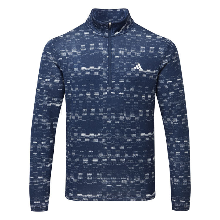  Adidas Core Print 1/4 Zip Golf Sweater (Collegiate Navy/White) Midweight Knit Fabric For More Warmth
