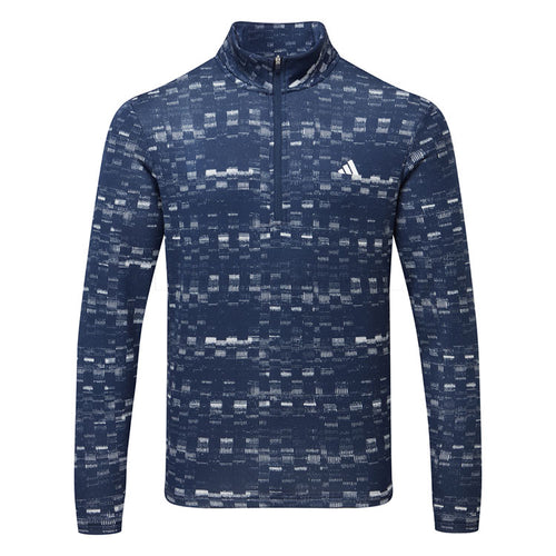  Adidas Core Print 1/4 Zip Golf Sweater (Collegiate Navy/White) Midweight Knit Fabric For More Warmth