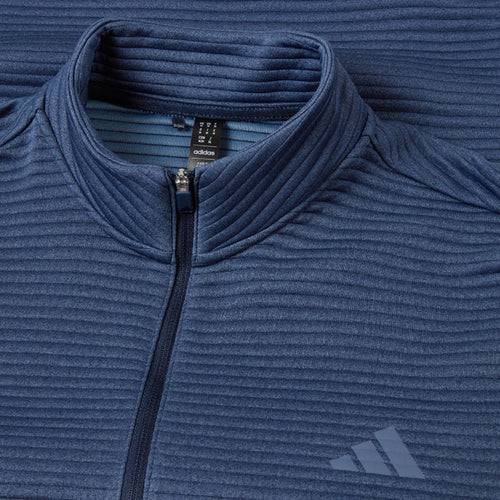  Adidas DWR Ultimate365 Textured 1/4 Zip Golf Sweater (Collegiate Navy/Preloved Ink) Double Knit Fabric With Water Repellence