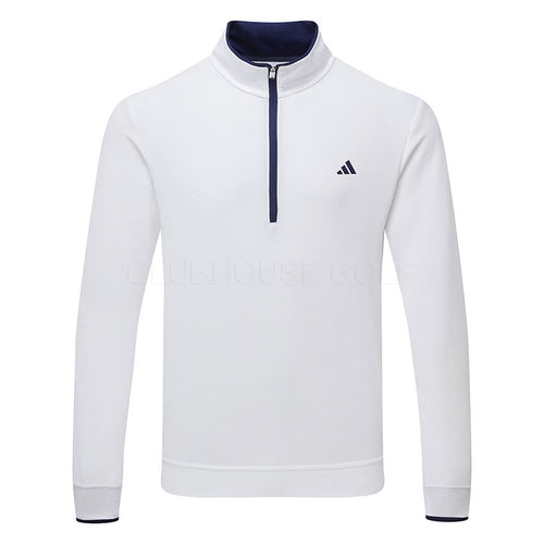  Adidas Primegreen UPF Lightweight 1/4 Zip Golf Sweater (White) Stretch Fleece Fabric For Enhanced Mobility