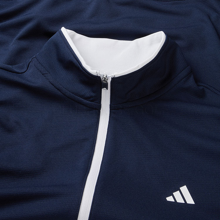  Adidas Primegreen UPF Lightweight 1/4 Zip Golf Sweater (Collegiate Navy) Stretch Fleece Fabric For Enhanced Mobility