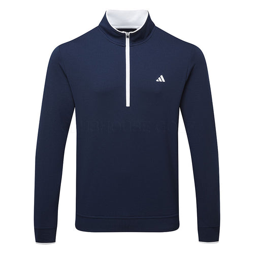  Adidas Primegreen UPF Lightweight 1/4 Zip Golf Sweater (Collegiate Navy) Stretch Fleece Fabric For Enhanced Mobility
