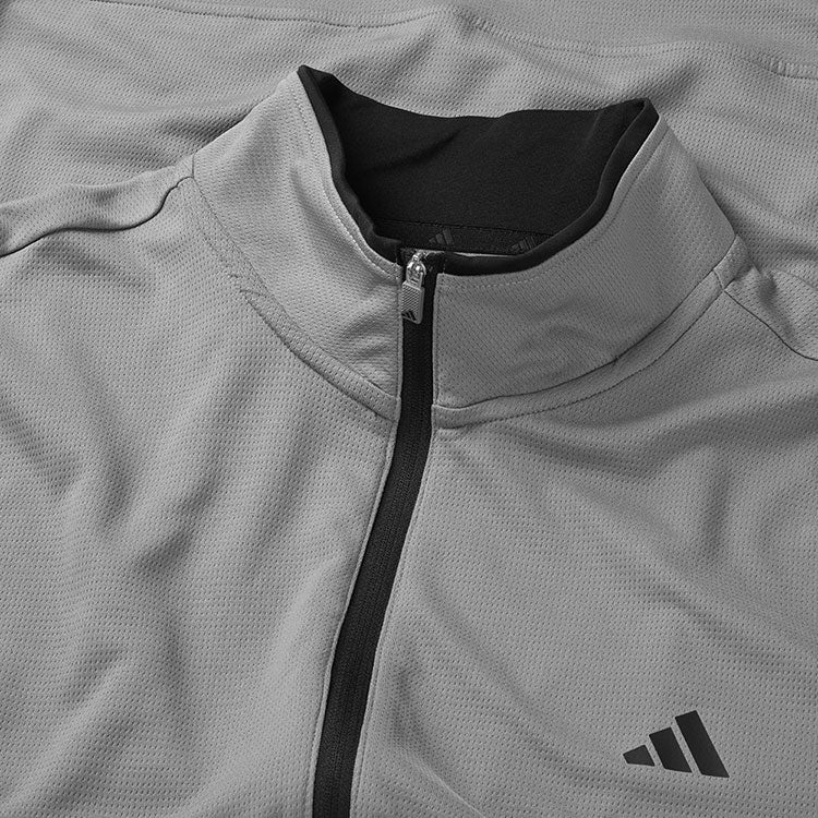  Adidas Primegreen UPF Lightweight 1/4 Zip Golf Sweater (Grey Three) Stretch Fleece Fabric For Enhanced Mobility