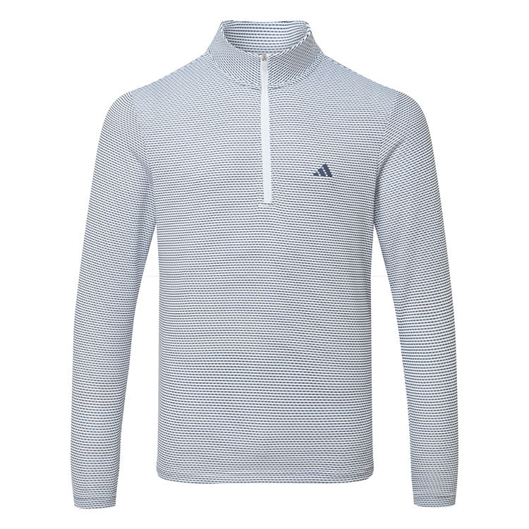  Adidas Core Print 1/4 Zip Golf Sweater (White/Navy) Midweight Knit Fabric For More Warmth