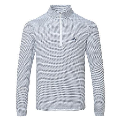  Adidas Core Print 1/4 Zip Golf Sweater (White/Navy) Midweight Knit Fabric For More Warmth