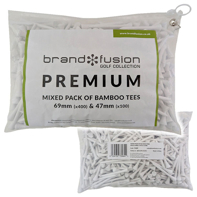 Brand Fusion Bamboo Supersized Bulk Pack Golf Tees (500 Pack) (Mixed) Sustainably Sourced Alternative To Plastic