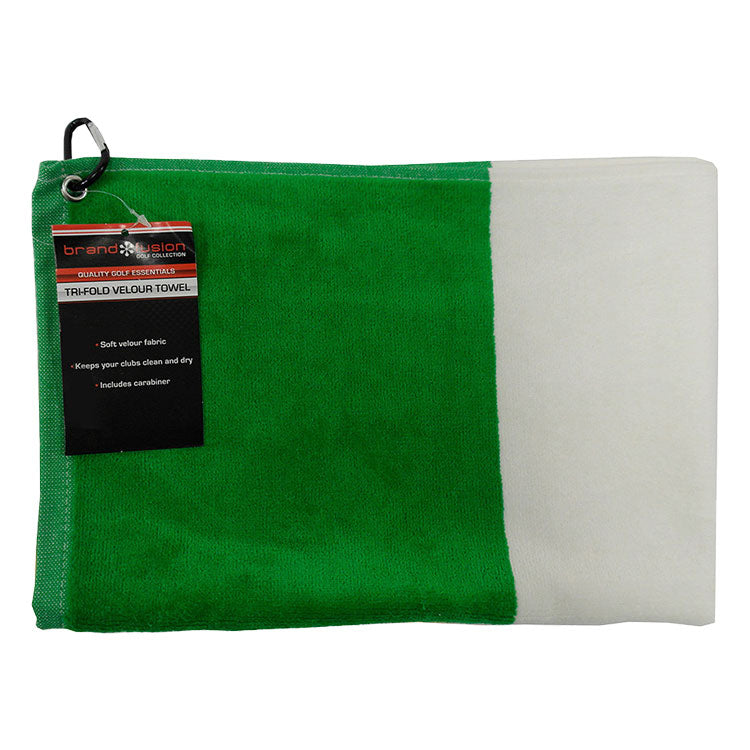  Brand Fusion Tri-Fold Velour Ireland Flag Golf Towel (Green/White/Orange) Tri-Fold Velour Design In Nation Colours