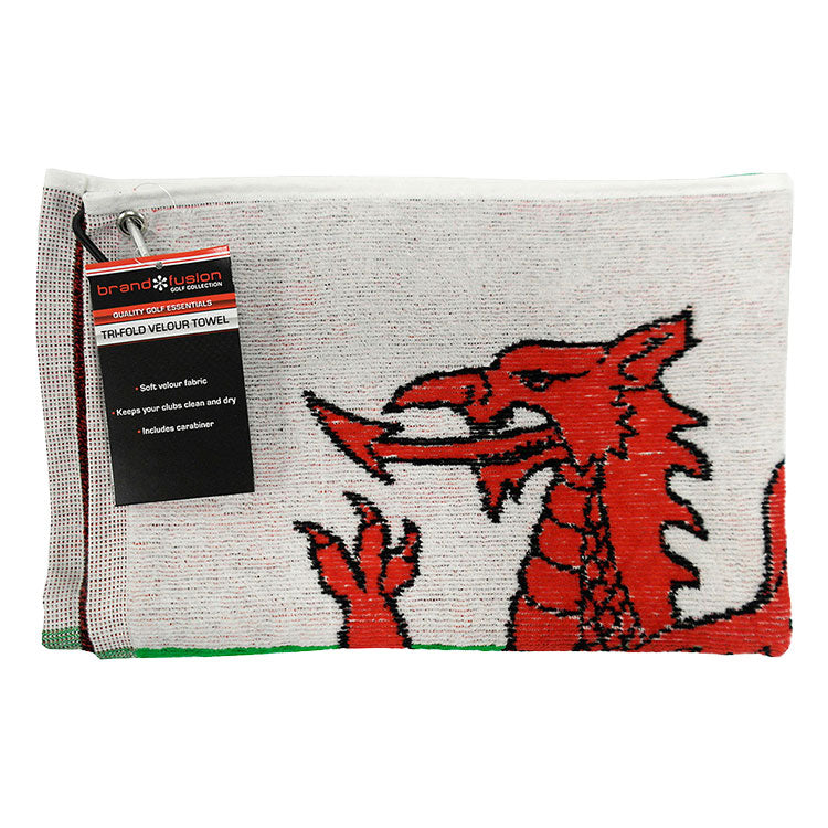  Brand Fusion Tri-Fold Velour Wales Flag Golf Towel (White/Red/Green) Tri-Fold Velour Design In Nation Colours