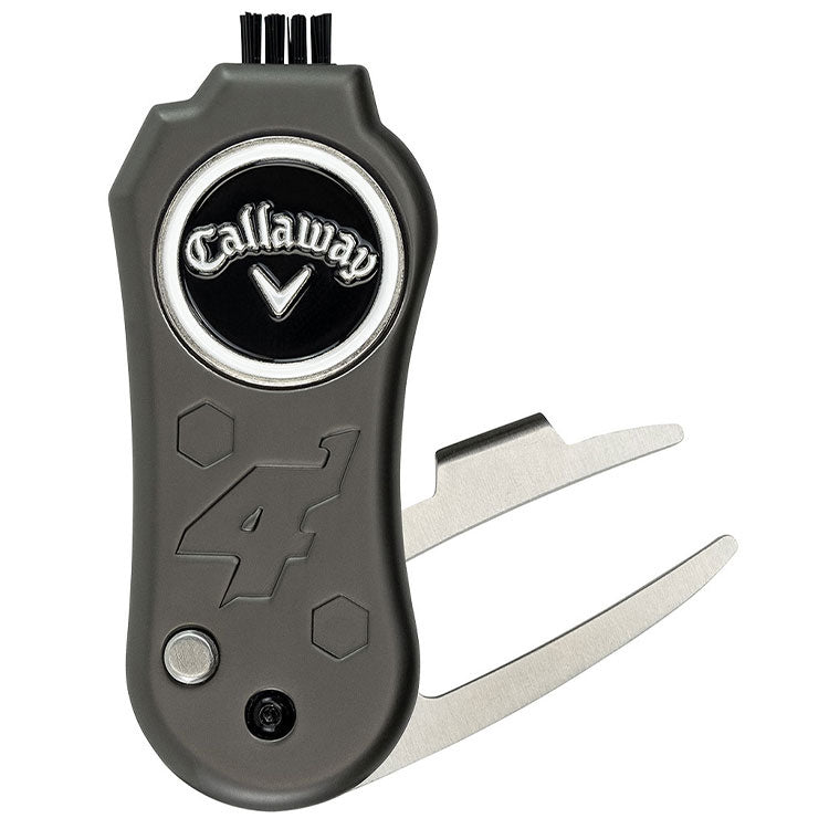  Callaway 4 In 1 Switch Blade Golf Divot Tool (Black) Includes Unique Club Cleaning Brush