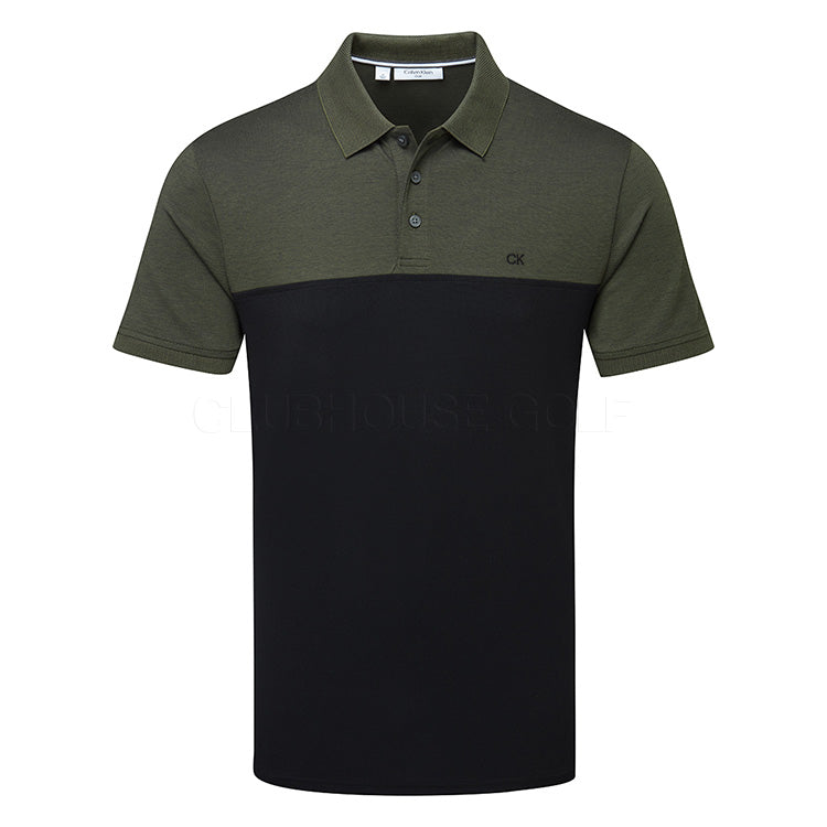  Calvin Klein Colour Block Golf Polo Shirt (Olive Marl/Black) More Breathable With Dri-Breeze Technology