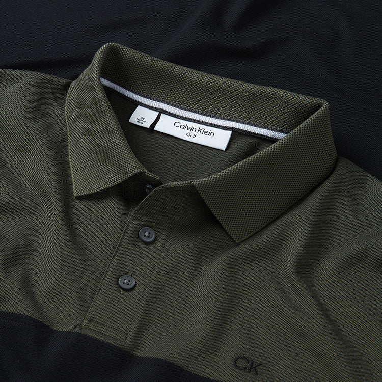  Calvin Klein Colour Block Golf Polo Shirt (Olive Marl/Black) More Breathable With Dri-Breeze Technology
