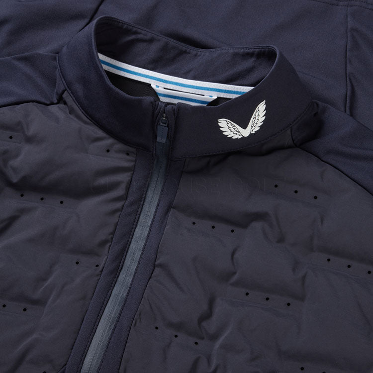  Castore LVS Hybrid 1/2 Zip Golf Wind Top (Midnight Navy/White) Knit Construction With LVS Venting Technology