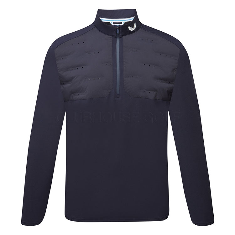  Castore LVS Hybrid 1/2 Zip Golf Wind Top (Midnight Navy/White) Knit Construction With LVS Venting Technology