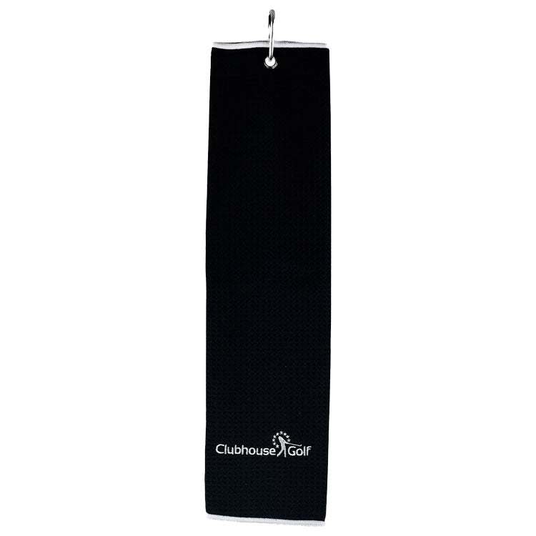  Clubhouse Golf Pro-Tech Microfibre Waffle Golf Towel (Black) Super Absorbent With Clip On Attachment