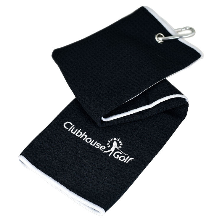  Clubhouse Golf Pro-Tech Microfibre Waffle Golf Towel (Black) Super Absorbent With Clip On Attachment