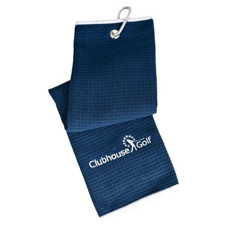  Clubhouse Golf Pro-Tech Microfibre Waffle Golf Towel (Navy) Super Absorbent With Clip On Attachment