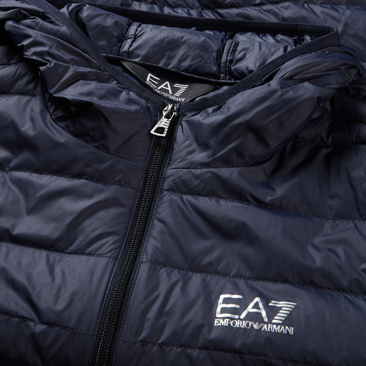  Emporio Armani Core Identity Down Full Zip Hooded Golf Wind Jacket (Armani Blue) Windproof Protection With Modern Fit