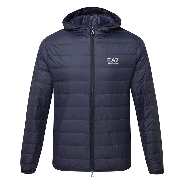  Emporio Armani Core Identity Down Full Zip Hooded Golf Wind Jacket (Armani Blue) Windproof Protection With Modern Fit