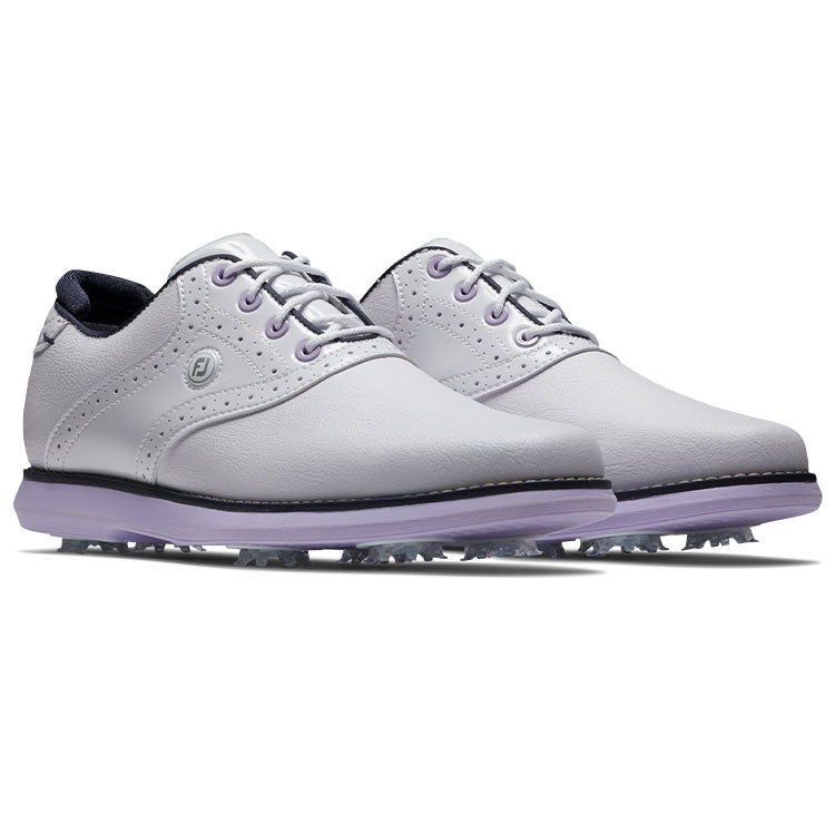  FootJoy Ladies FJ Traditions 97908 Golf Shoes (White/Navy/Purple) All Day Comfort In A Modern Classic Style