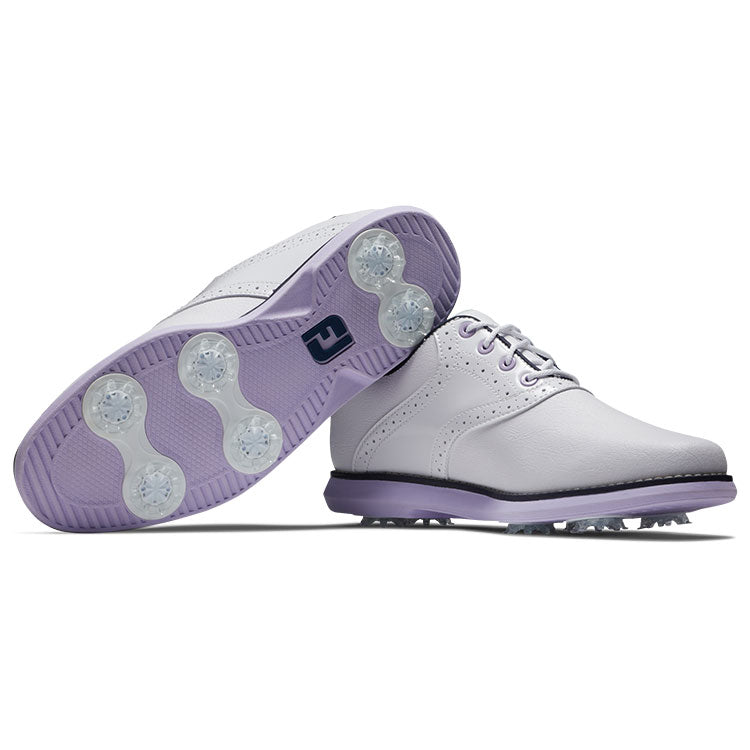  FootJoy Ladies FJ Traditions 97908 Golf Shoes (White/Navy/Purple) All Day Comfort In A Modern Classic Style