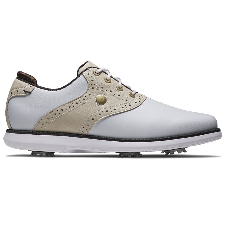  FootJoy Ladies FJ Traditions 97908 Golf Shoes (White/Tan/Black) All Day Comfort In A Modern Classic Style