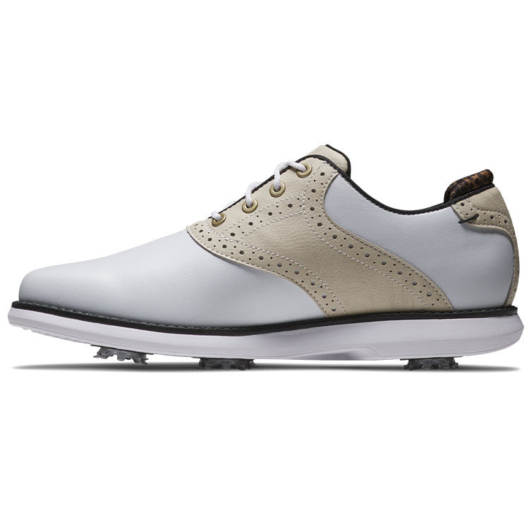  FootJoy Ladies FJ Traditions 97908 Golf Shoes (White/Tan/Black) All Day Comfort In A Modern Classic Style