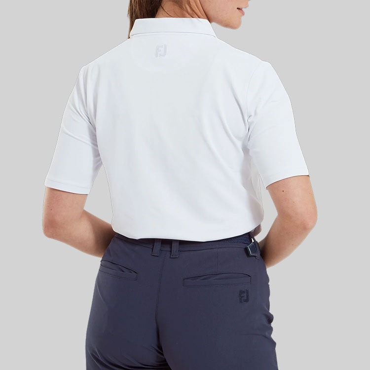 FootJoy Ladies Half Sleeve Pique Golf Polo Shirt (White) Cooling Design With ProDry Stretch Fabric