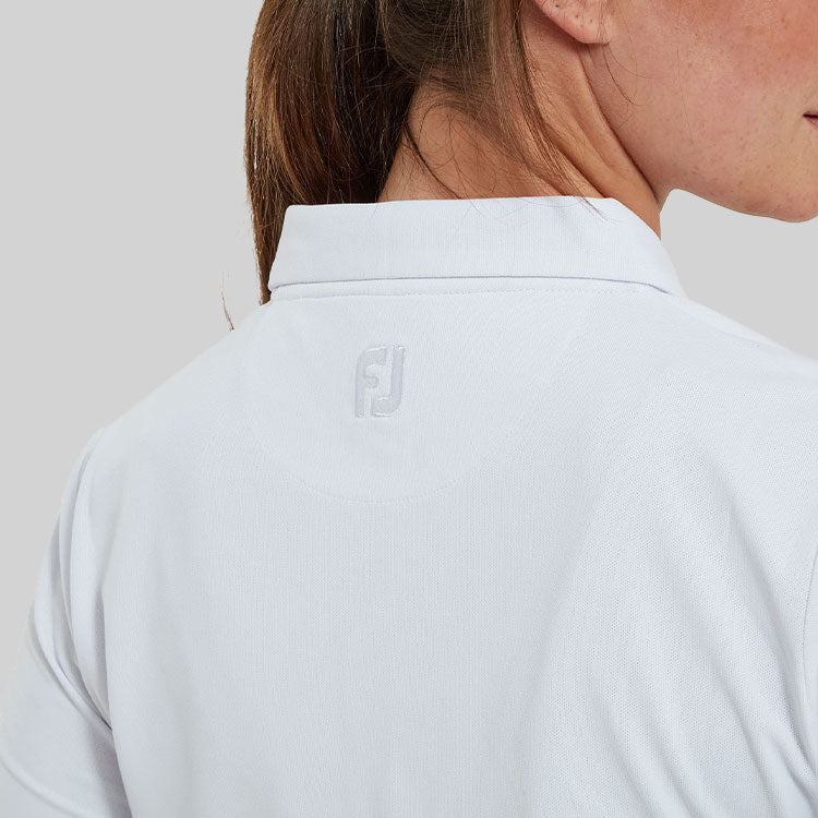  FootJoy Ladies Half Sleeve Pique Golf Polo Shirt (White) Cooling Design With ProDry Stretch Fabric