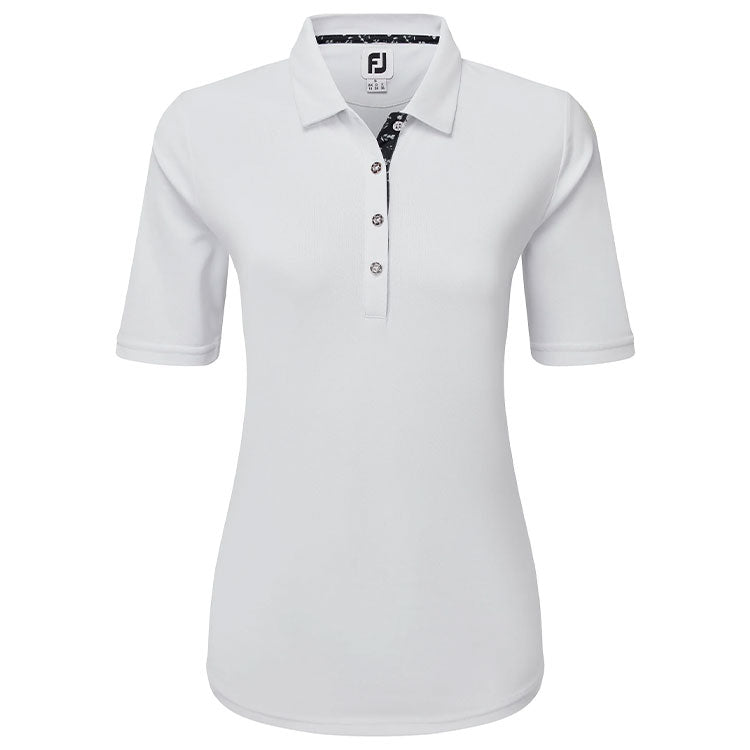  FootJoy Ladies Half Sleeve Pique Golf Polo Shirt (White) Cooling Design With ProDry Stretch Fabric