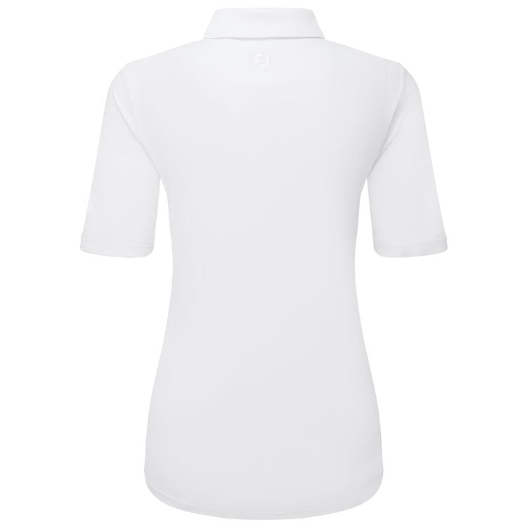  FootJoy Ladies Half Sleeve Ruched Lisle Golf Polo Shirt (White) Cooling Design With ProDry Stretch Fabric