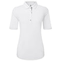  FootJoy Ladies Half Sleeve Ruched Lisle Golf Polo Shirt (White) Cooling Design With ProDry Stretch Fabric