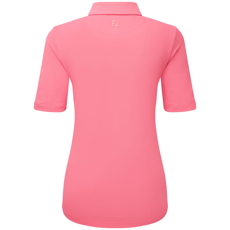  FootJoy Ladies Half Sleeve Ruched Lisle Golf Polo Shirt (Pink Lemonade) Cooling Design With ProDry Stretch Fabric