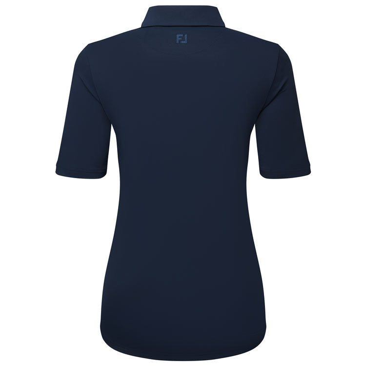  FootJoy Ladies Half Sleeve Ruched Lisle Golf Polo Shirt (Navy) Cooling Design With ProDry Stretch Fabric