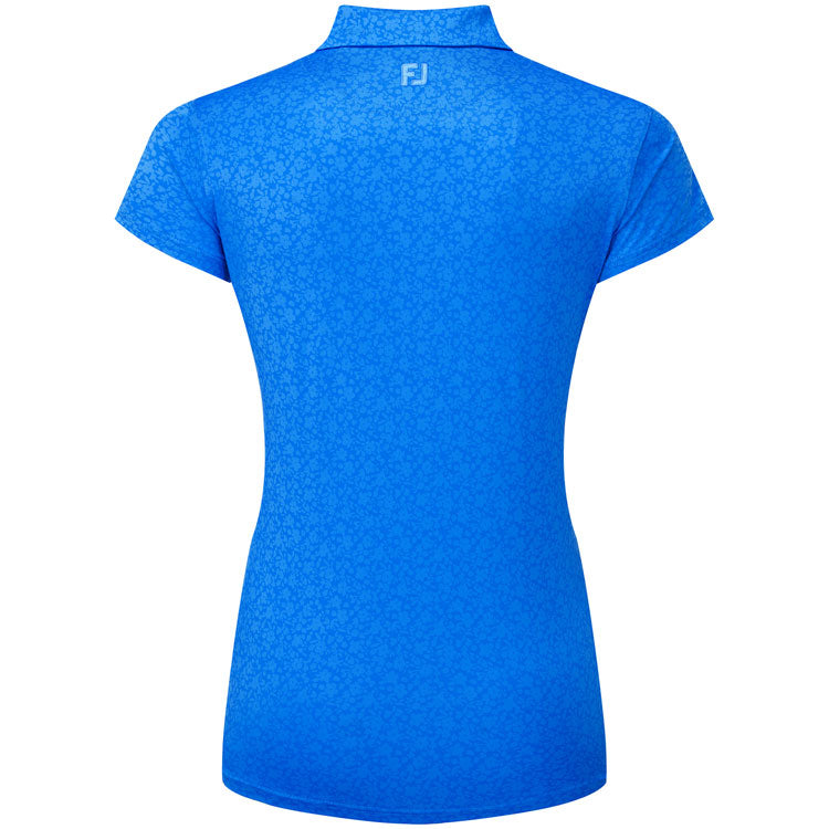  FootJoy Ladies Painted Floral Cap Sleeve Lisle Golf Polo Shirt (Cobalt) Cooling Design With ProDry Stretch Fabric