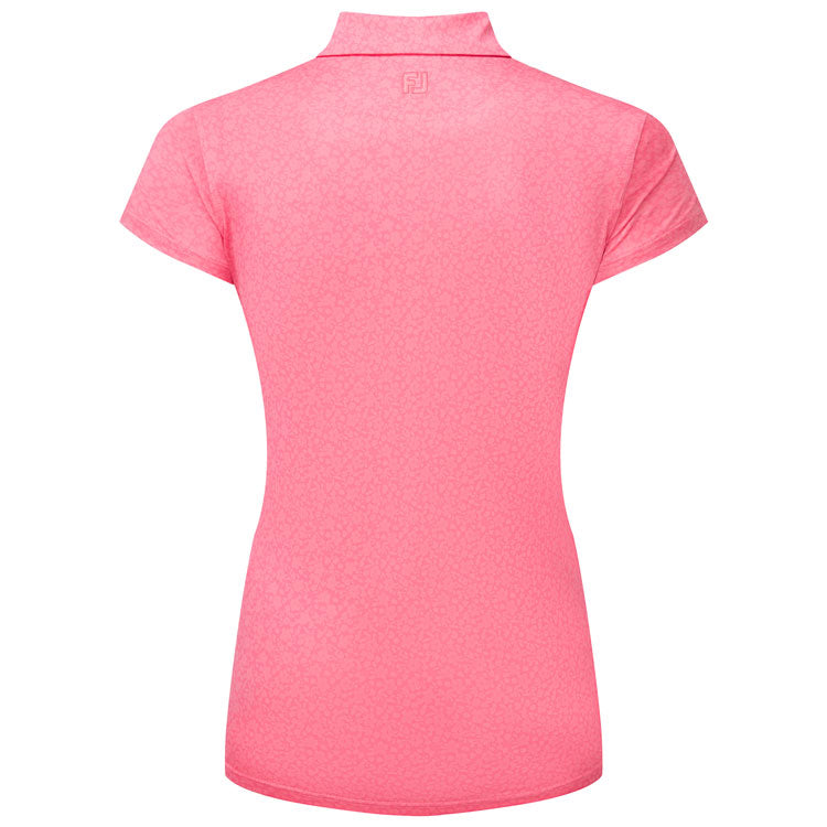  FootJoy Ladies Painted Floral Cap Sleeve Lisle Golf Polo Shirt (Pink Lemonade) Cooling Design With ProDry Stretch Fabric