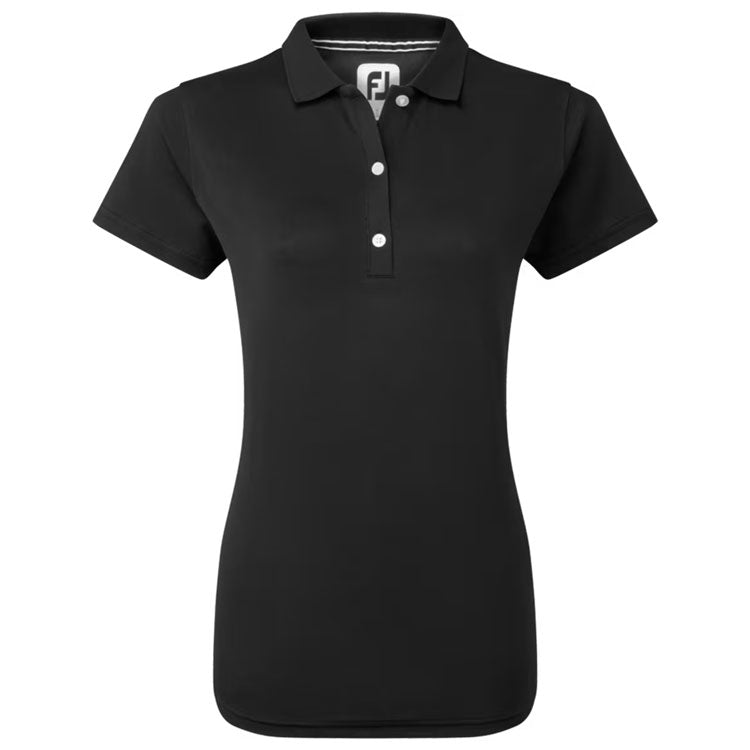  FootJoy Ladies Stretch Pique Solid Golf Polo Shirt (Black) Cooling Design With ProDry Stretch Fabric