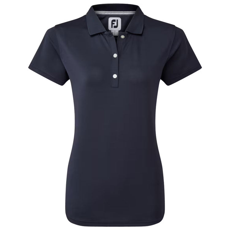  FootJoy Ladies Stretch Pique Solid Golf Polo Shirt (Navy) Cooling Design With ProDry Stretch Fabric