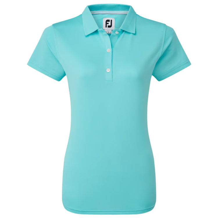  FootJoy Ladies Stretch Pique Solid Golf Polo Shirt (Aqua) Cooling Design With ProDry Stretch Fabric