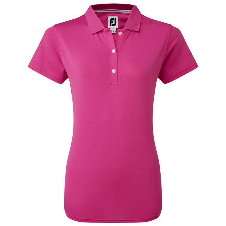  FootJoy Ladies Stretch Pique Solid Golf Polo Shirt (Hot Pink) Cooling Design With ProDry Stretch Fabric