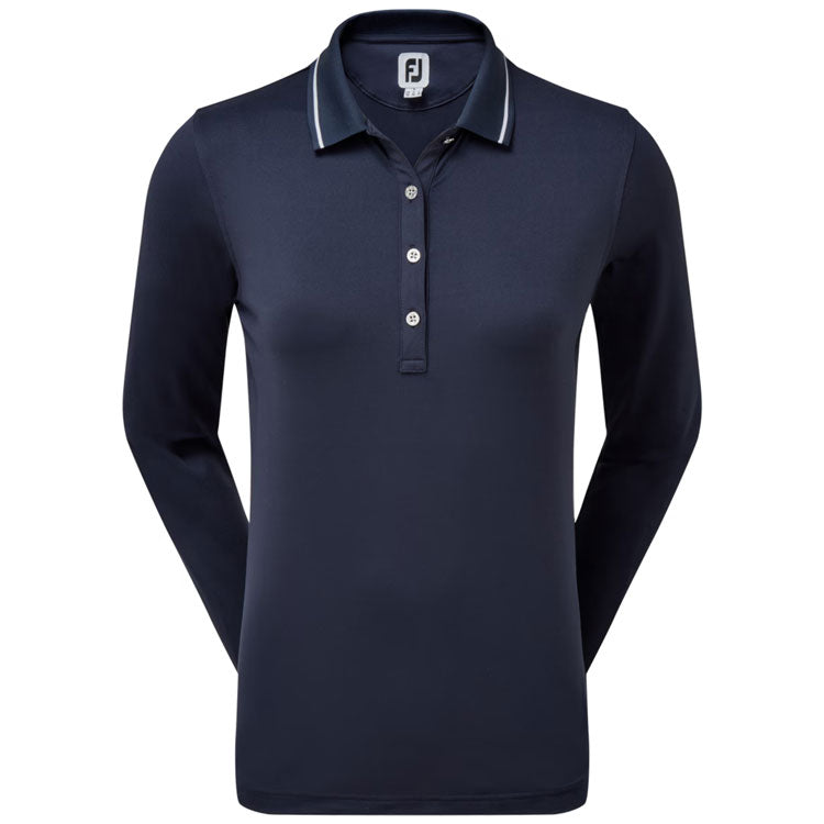  FootJoy Ladies Thermal Long Sleeved Golf Polo Shirt (Navy) Cooling Design With ProDry Stretch Fabric