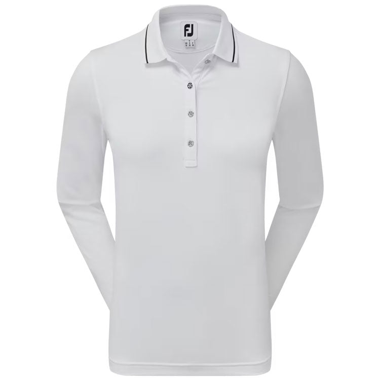  FootJoy Ladies Thermal Long Sleeved Golf Polo Shirt (White) Cooling Design With ProDry Stretch Fabric
