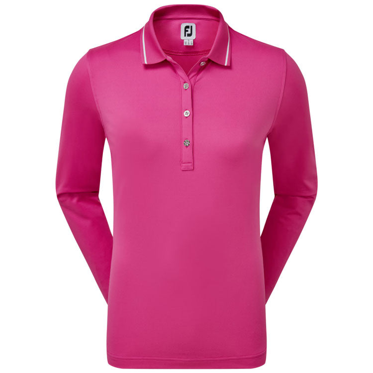  FootJoy Ladies Thermal Long Sleeved Golf Polo Shirt (Hot Pink) Cooling Design With ProDry Stretch Fabric