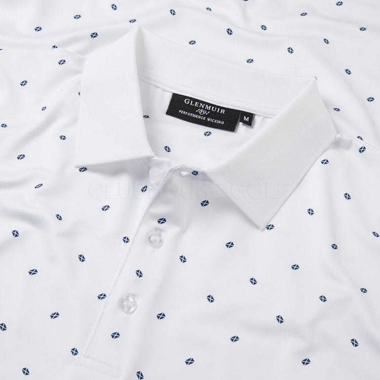  Glenmuir Crawford Golf Polo Shirt (White/Navy/Saltire Flags) Technical Performance With Moisture Wicking
