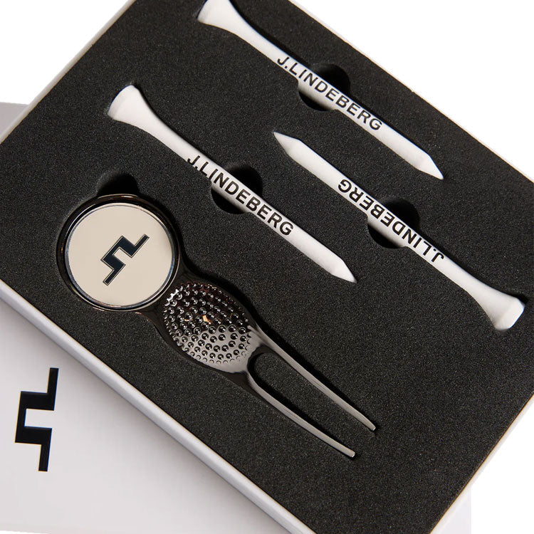  J.Lindeberg Helmer Golf Divot Tool Gift Pack (White) Tour Design With Premium Silver Finish