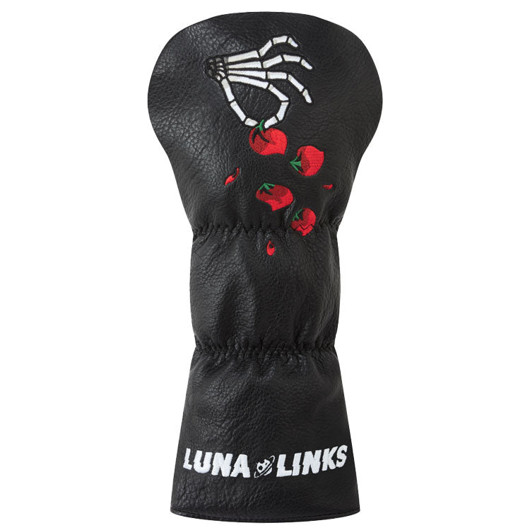  Luna Links Skull & Rose Driver Headcover (Black/White/Red) Premium Synthetic Leather With Embroidery