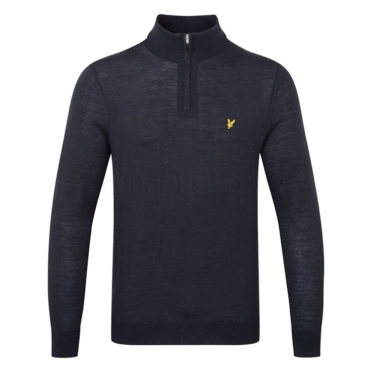  Lyle & Scott Merino 1/4 Zip Golf Sweater (Jet Black) Merino Wool With Iconic Gold Eagle