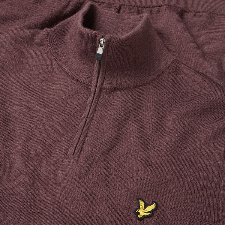  Lyle & Scott Merino 1/4 Zip Golf Sweater (Berry) Merino Wool With Iconic Gold Eagle