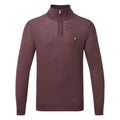  Lyle & Scott Merino 1/4 Zip Golf Sweater (Berry) Merino Wool With Iconic Gold Eagle