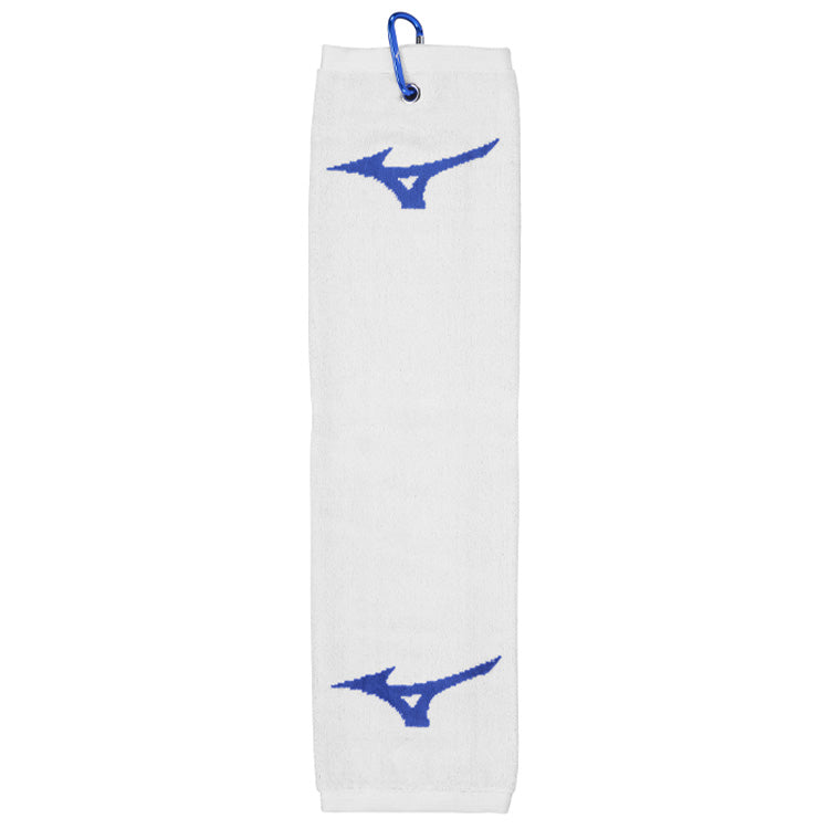  Mizuno RB Tri-Fold Golf Towel (White) Carabiner Quick Clip For Easy Attachment