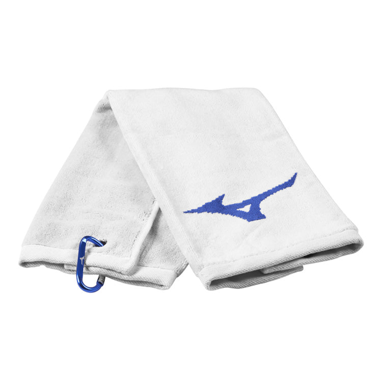  Mizuno RB Tri-Fold Golf Towel (White) Carabiner Quick Clip For Easy Attachment